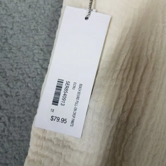 NEW Soft Surroundings Women's 1X Pants Crop Gauze Beach Pull On Casual Ivory - Picture 12 of 16